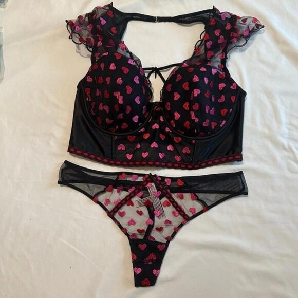 Victoria’s Secret heart embroidered corset and thong - Picture 1 of 7